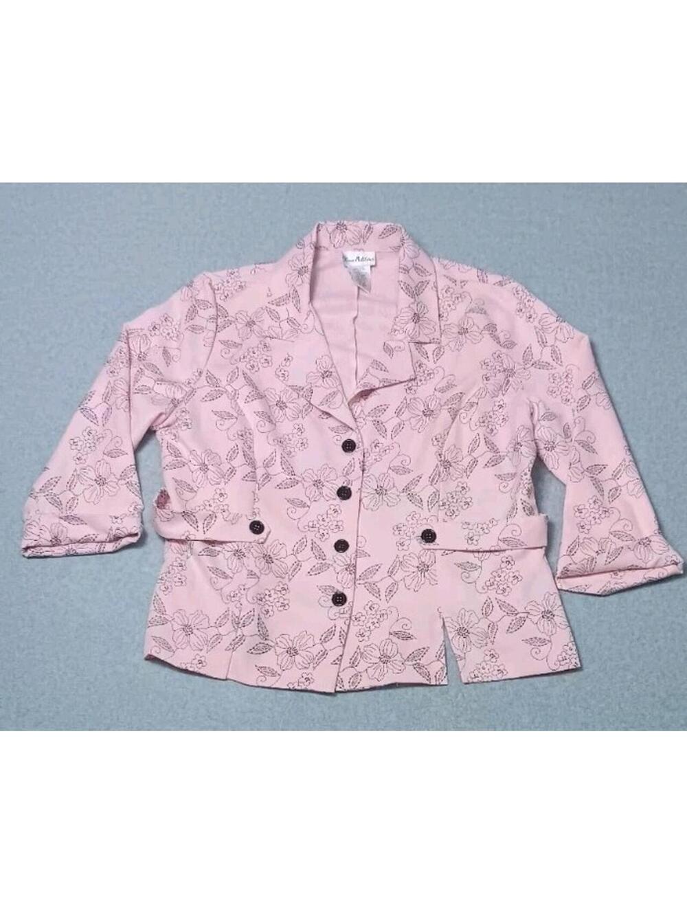 Olivia Mathews Button Up Blazer Jacket Womens Size 18 Light Pink Dark Floral...